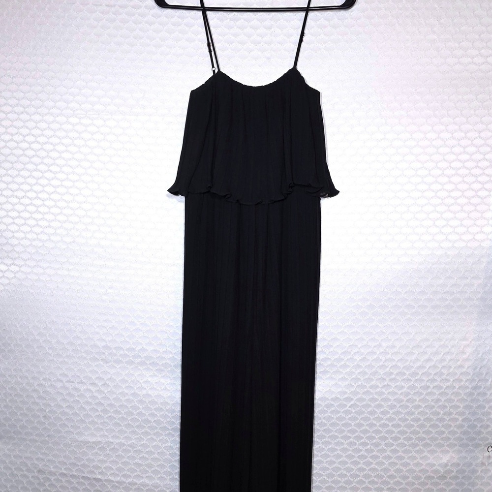 Gianni Bini Black Pleated Popover Jumpsuit Wide Leg Ruffle Hem Small